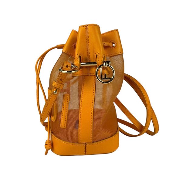 FENDI Mon Tresor Mini Shoulder Bag Handbag Orange Leather/Mesh - Picture 2 of 14
